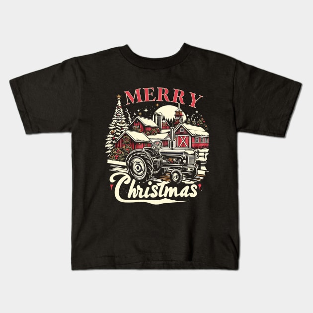 Christmas Tractor Edition Kids T-Shirt by AlephArt